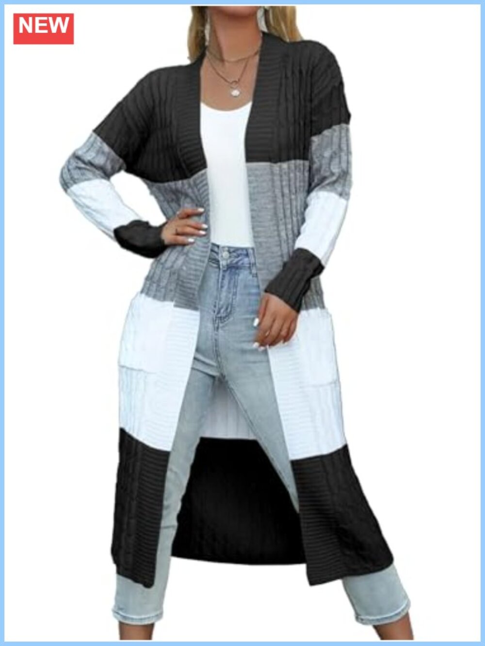 Women's Chunky Cable Knit Long Duster Cardigan Open Front Sweater Plus Size